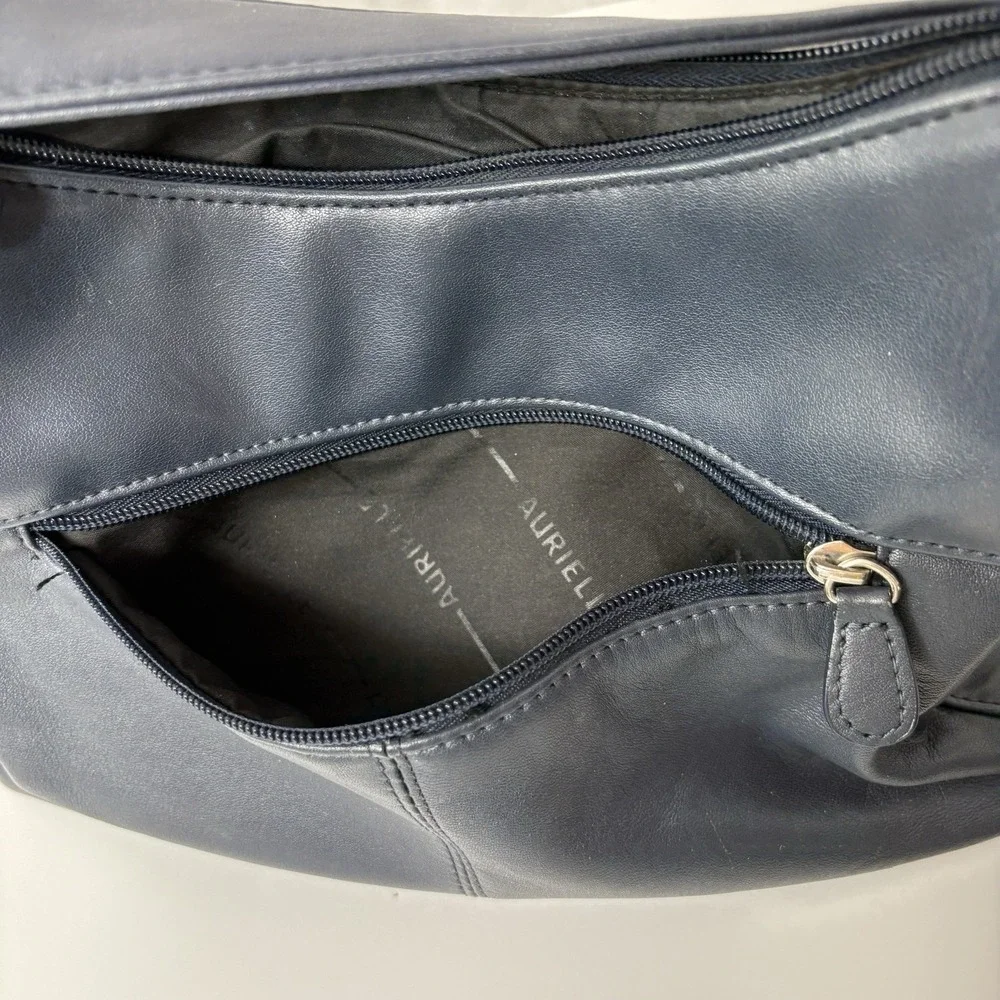 Aurielle Navy Blue Leather Hobo Bag‎ Shoulder Purse Minimalist Y2K Quiet Luxury